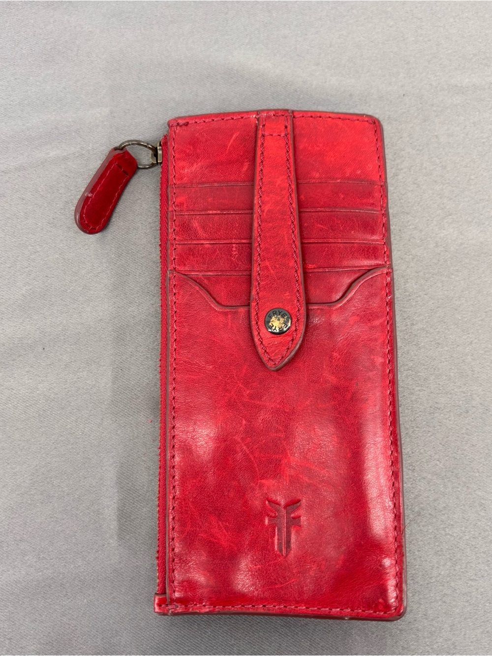 Frye Red Leather Long Card Wallet with Zip Tab